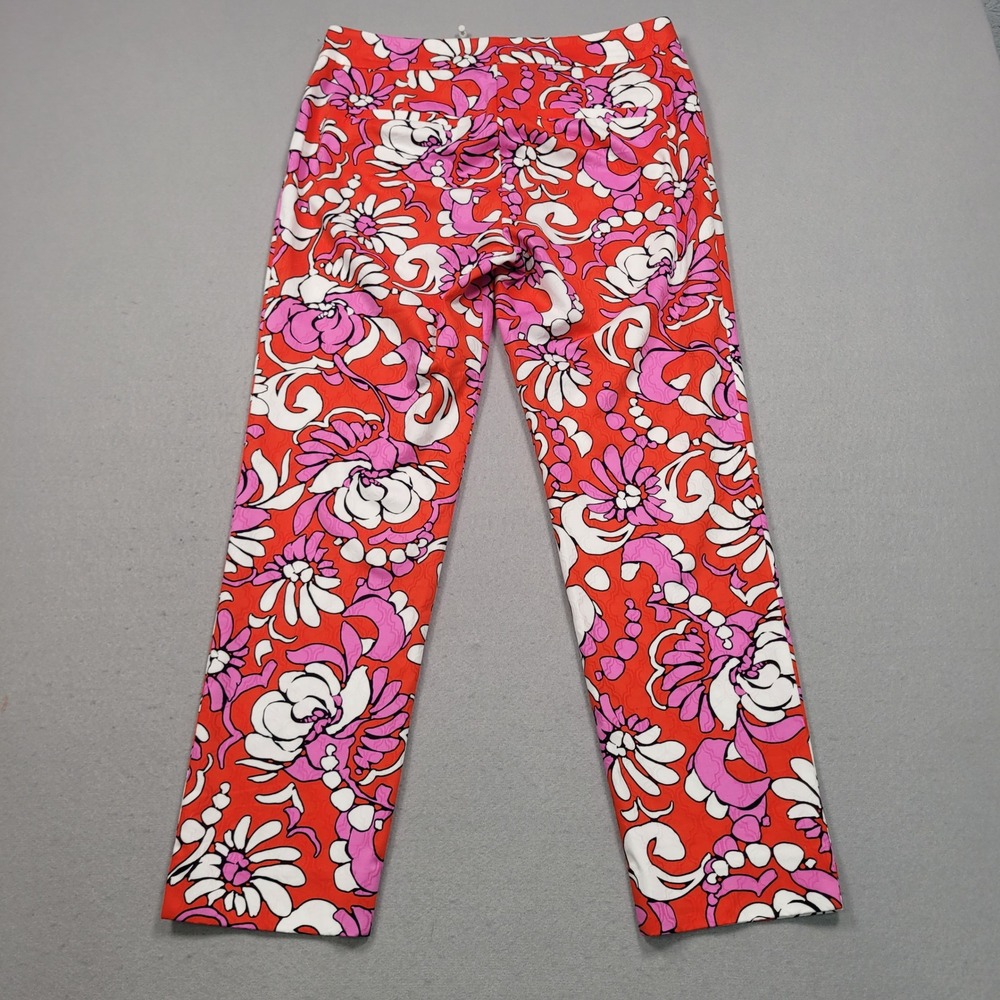 Trina Turk Womens Size 6 Floral Jacquard Pants Red Pink White Slim Ankle Crop - Picture 3 of 7